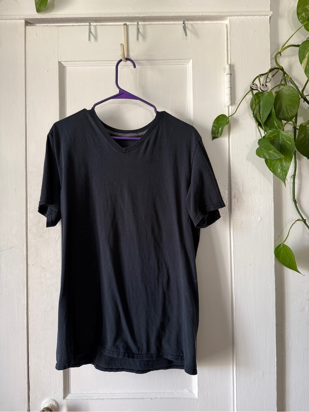Men's Black V-Neck T-Shirt fruit of the Look select size L